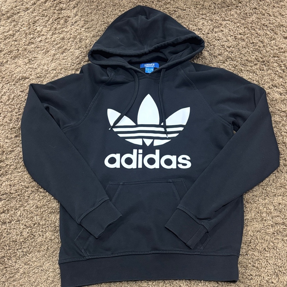 adidas Black Hoodie with White Trefoil Logo